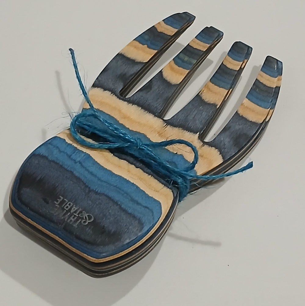 Thyme And Table,Bamboo Salad Hands,Natural With Blue Coloring Throughout.